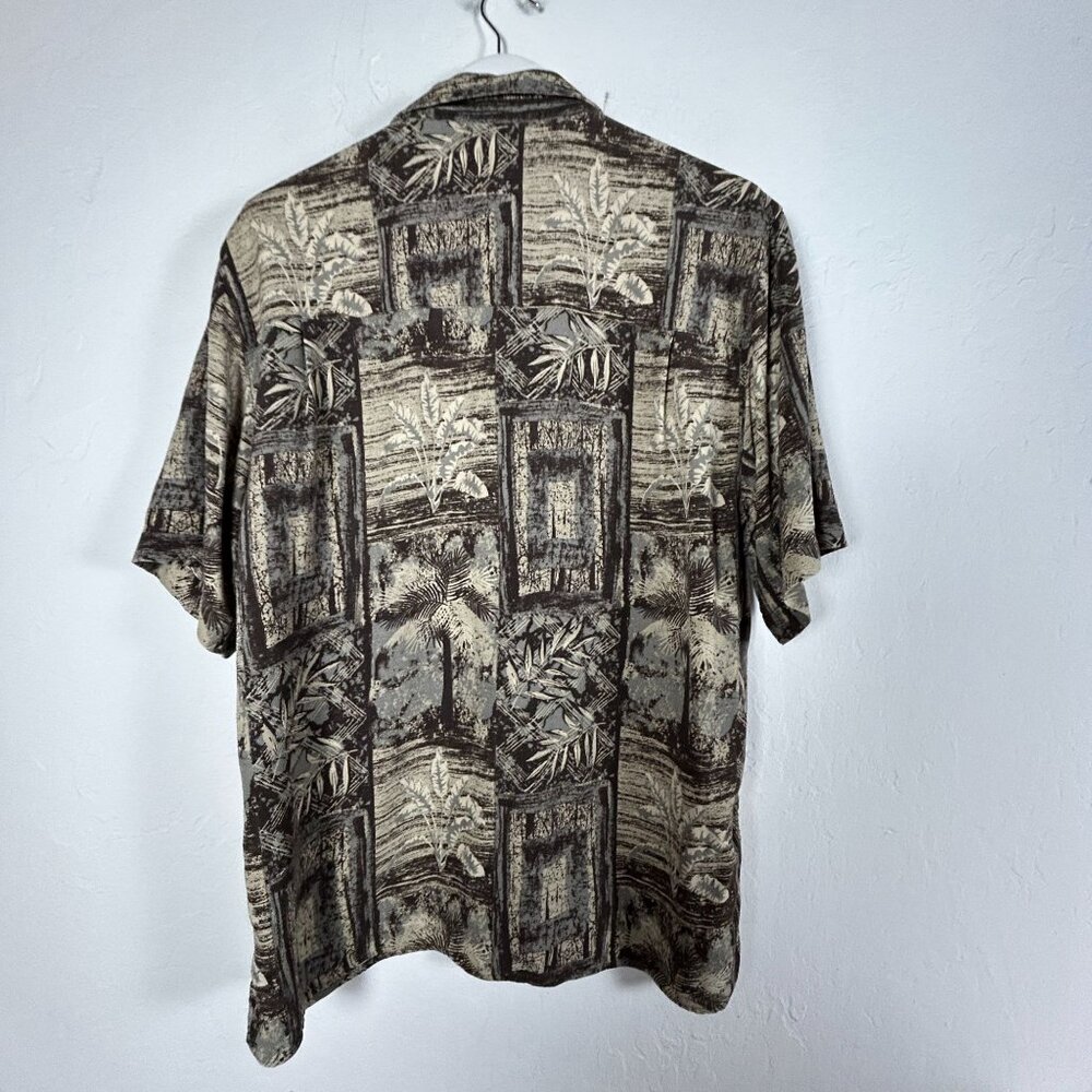 Vintage Dr. Martens Button-Up Silk Hawaiian Shirt Large Abstract Brown Casual View 2